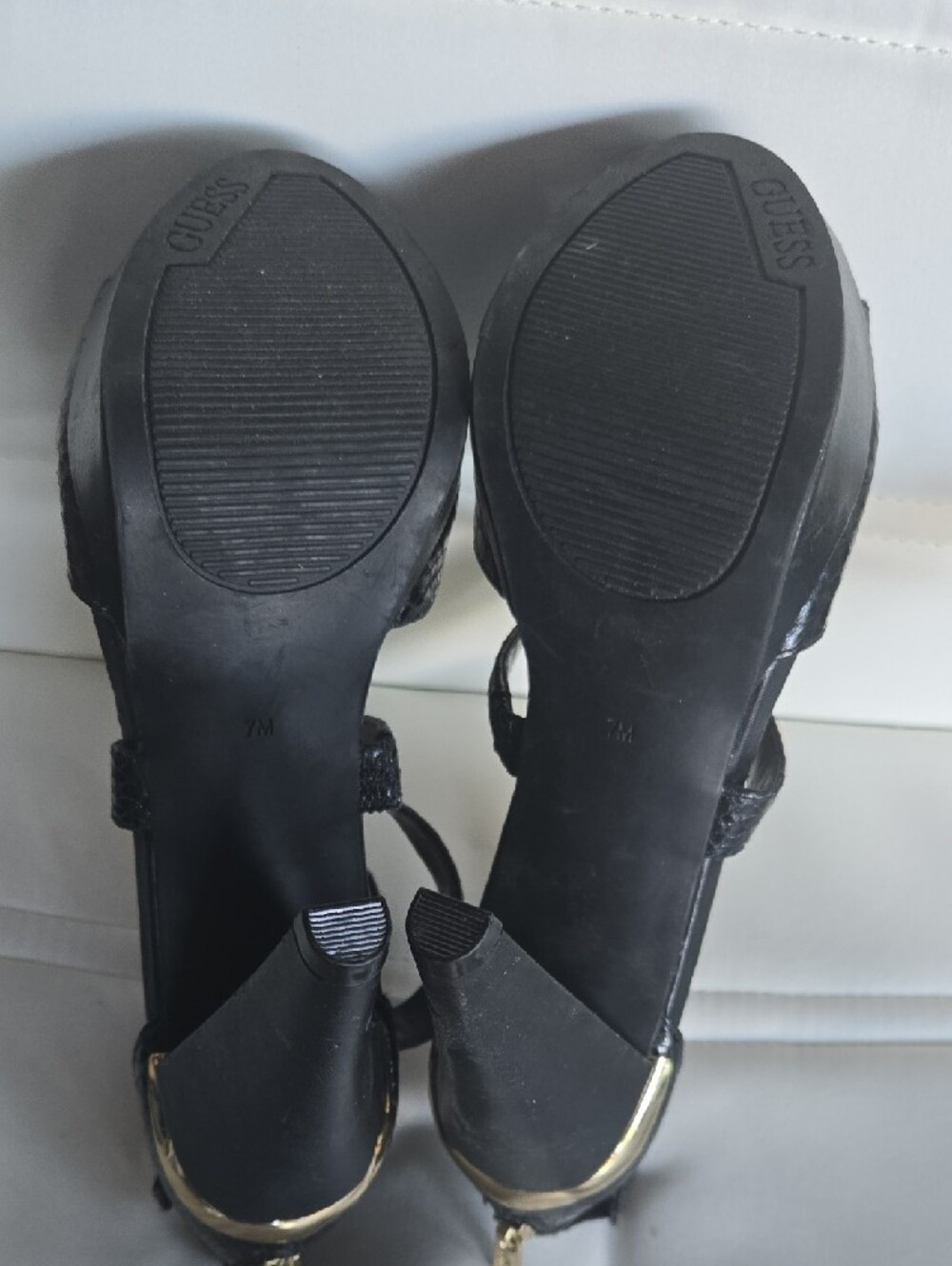 GUESS Black Snake-Texture Strappy High Heel Sandals - Picture 3 of 7